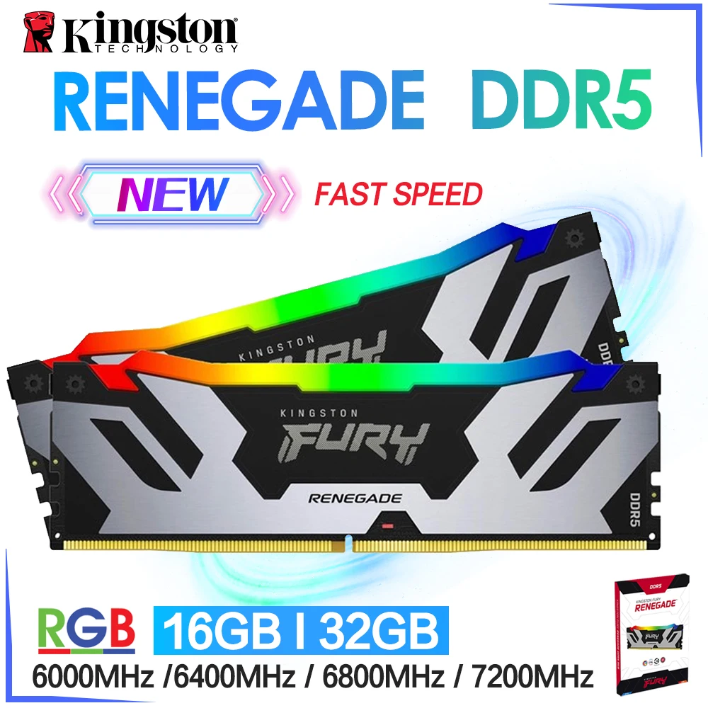 Память Kingston Fury Renegade DDR5 RGB 6000 6800 7200 16 ГБ 32 ГБ LGA 1700 ЦП XMP 3,0 AMD игровая материнская плата ОЗУ CL32 7200MT/s Настольный Kingston Ram Z790 B760 B650 Gamer Ram 288 Pin CL32 CL36 CL38