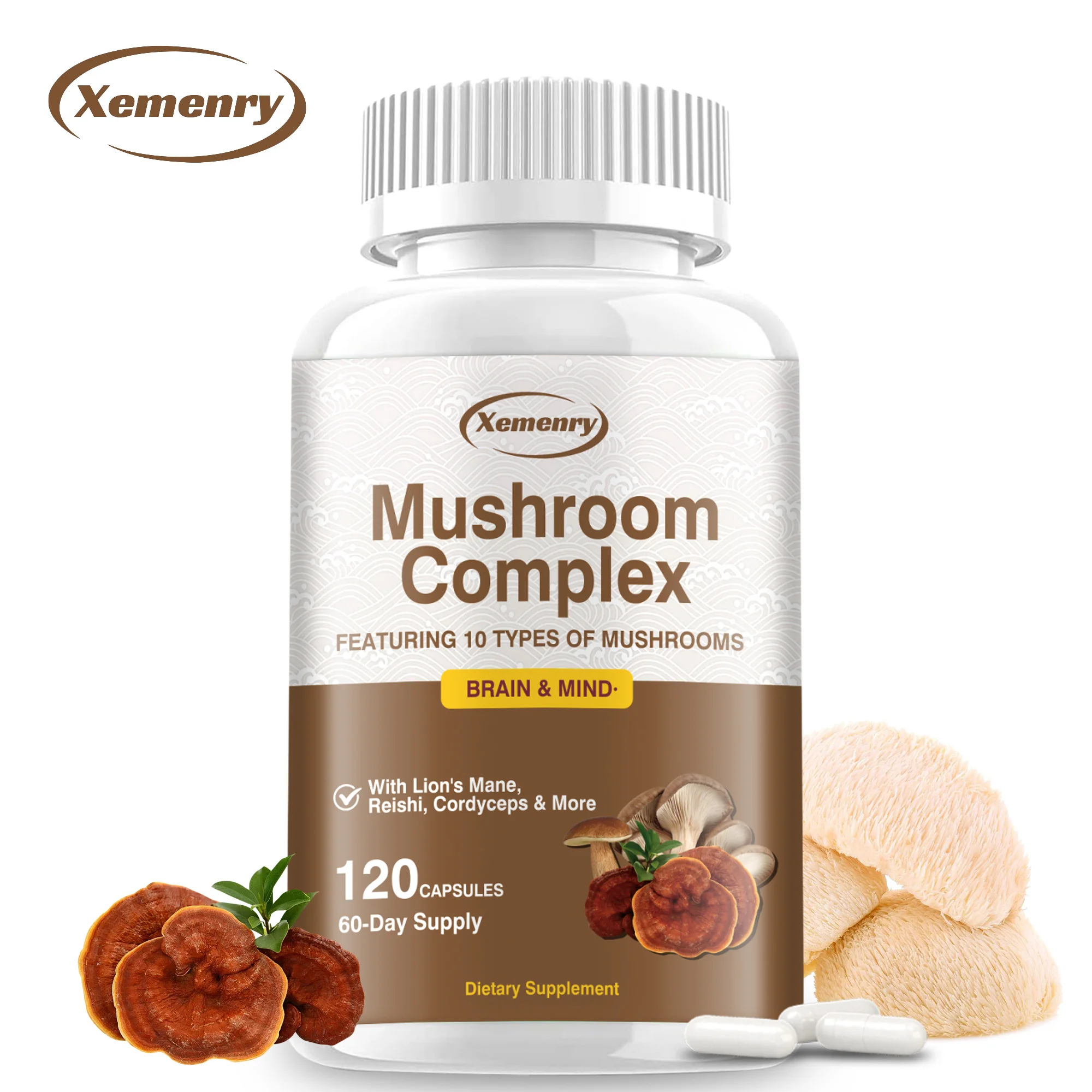 Mushroom Complex Capsules - Promote Brain Cognitive Function, Relieve Stress and Improve Sleep Quality - 120 Capsules