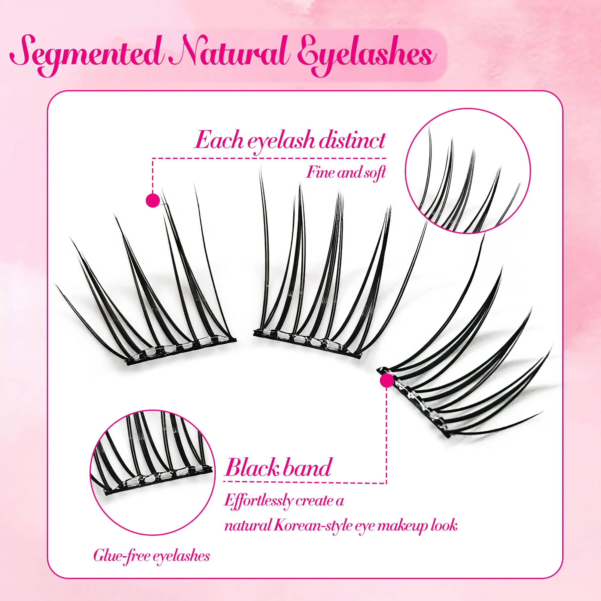 60 Clusters of Glue-Free False Eyelashes - Segmented - Natural/Cross/Anime/Voluminous, Korean Everyday Style
