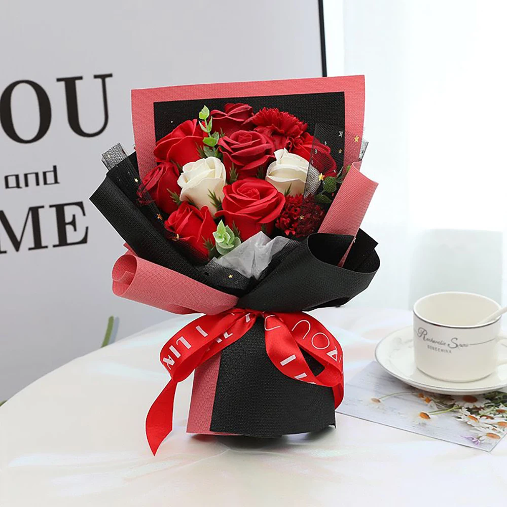 11pcs Artificial Soap Flowers Rose Bouquet Gift Bags Valentine's Day Mother's Day Birthday Gift Bridal Bouquet Wedding Decor