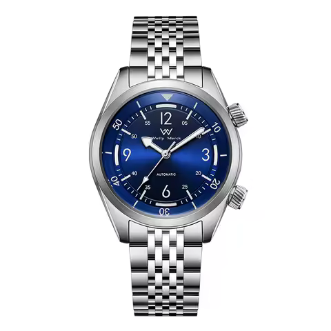 WM Watch Automatic Mechanical Watch Hardened Mineral Glass Hardlex 200M WR 316L Stainless Steel Welly Merck Watches 089M-WM