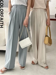 Colorfaith New 2022 Wide Leg Straight High Waist Office Capris Spring Summer Women's Suits Pants Ankle-Length Trousers P1702