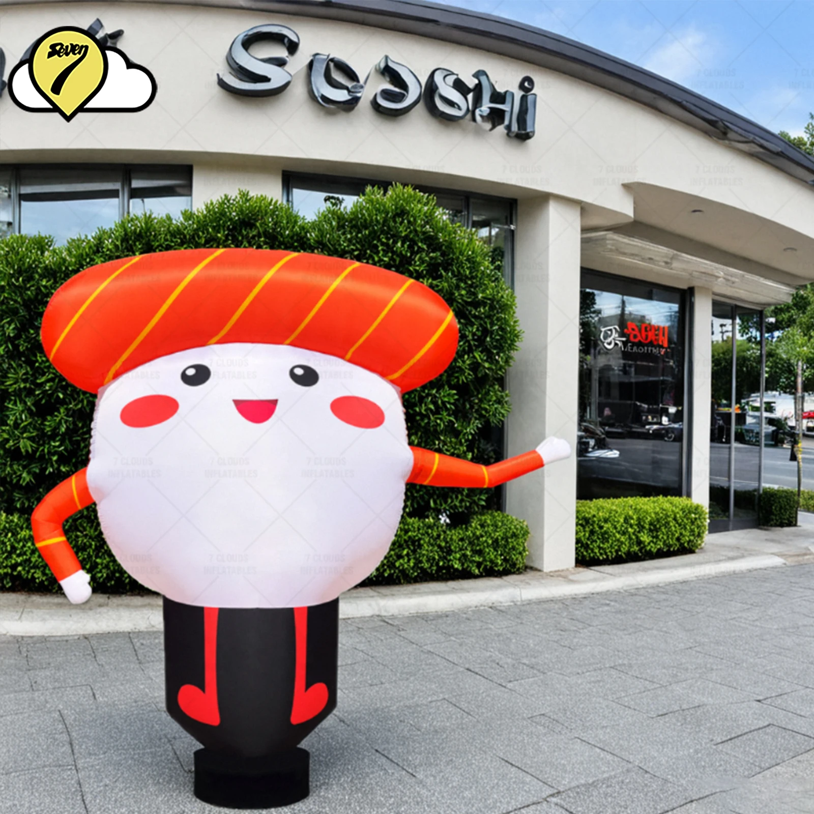 2m Salmon sushi shop inflatable Toys Chef Balloon Outdoor Advertising Air Dancer Sky Tubeman Waving Decora With Blower and LED