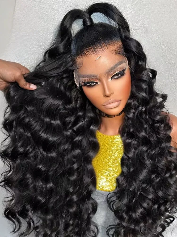 Pelucas de cabello humano 100% con encaje Frontal 13x6 5x5 de onda profunda de 38 pulgadas, peluca Frontal de encaje Remy de 250% de densidad prearrancada para mujeres negras