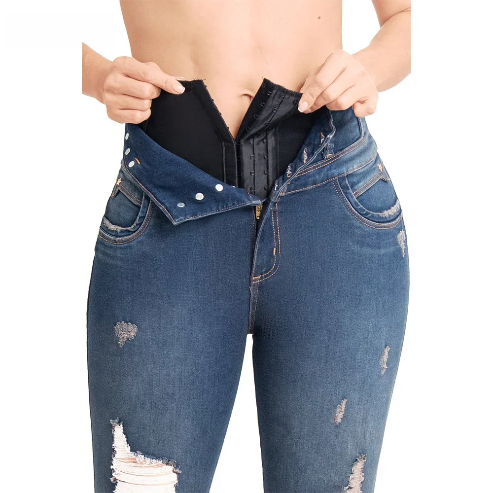 Jeansy Con Faja Interna Levanta Cola elastyczne, bezszwowe Plus rozmiar obcisłe spodnie ołówkowe kobiece kieszonkowe legginsy do biegania — zdjęcie 2