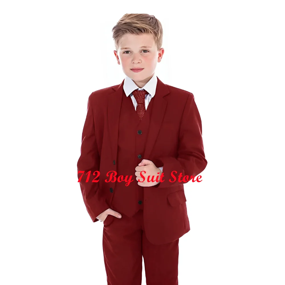 Formal Boys Suit Wedding Tuxedo 3 Piece Jacket Pants Vest Set Fashion Kids Clothes Slim Fit Children's Blazer