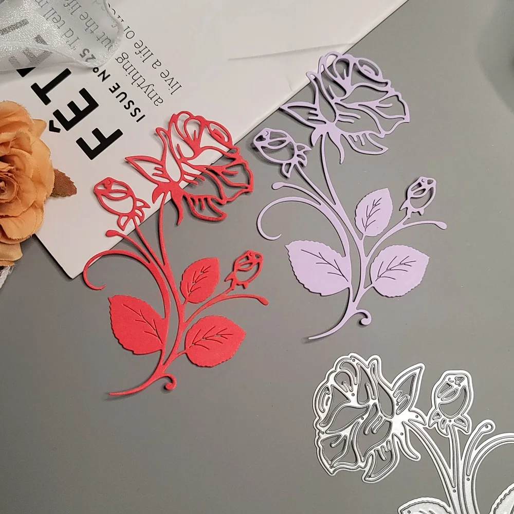 Różowe metalowe matryce do wycinania Scrapbook Embossing Flower Die Cuts Album DIY Craft Cutting Die Rose Dies