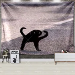 Tapiz de gato negro Pfp Meme, tapiz de pared de tela grande, decoración de habitación Kawaii, fondo colgante de pared, Alfombra de playa de tela