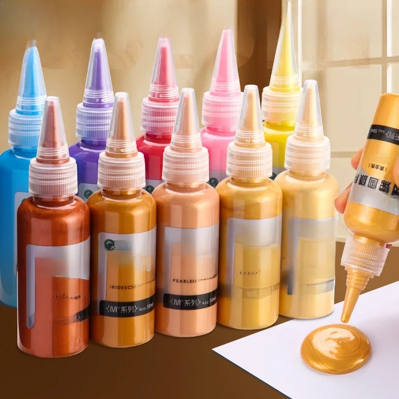 Marie's-Tinta Acrílica Metálica com Garrafa, Pigmentos Ricos e Brilhantes, Perolado, Slivery