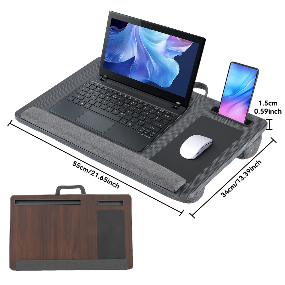 طاولة سرير للكمبيوتر المحمول قابلة للتعديل مع مسند للمعصم وفتحات للهاتف اللوحي وتصميم مريح قابل للطي للقراءة والكتابة