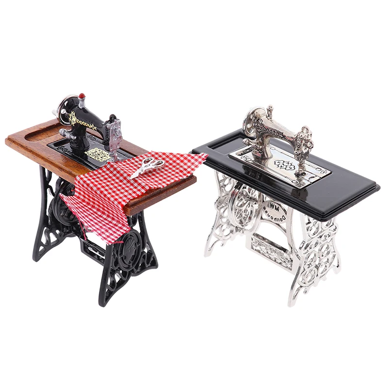 1Pc 1:12 Dollhouse Mini Furniture Sewing Machine with Scissors for Doll House Decor Children's toys and family utensils