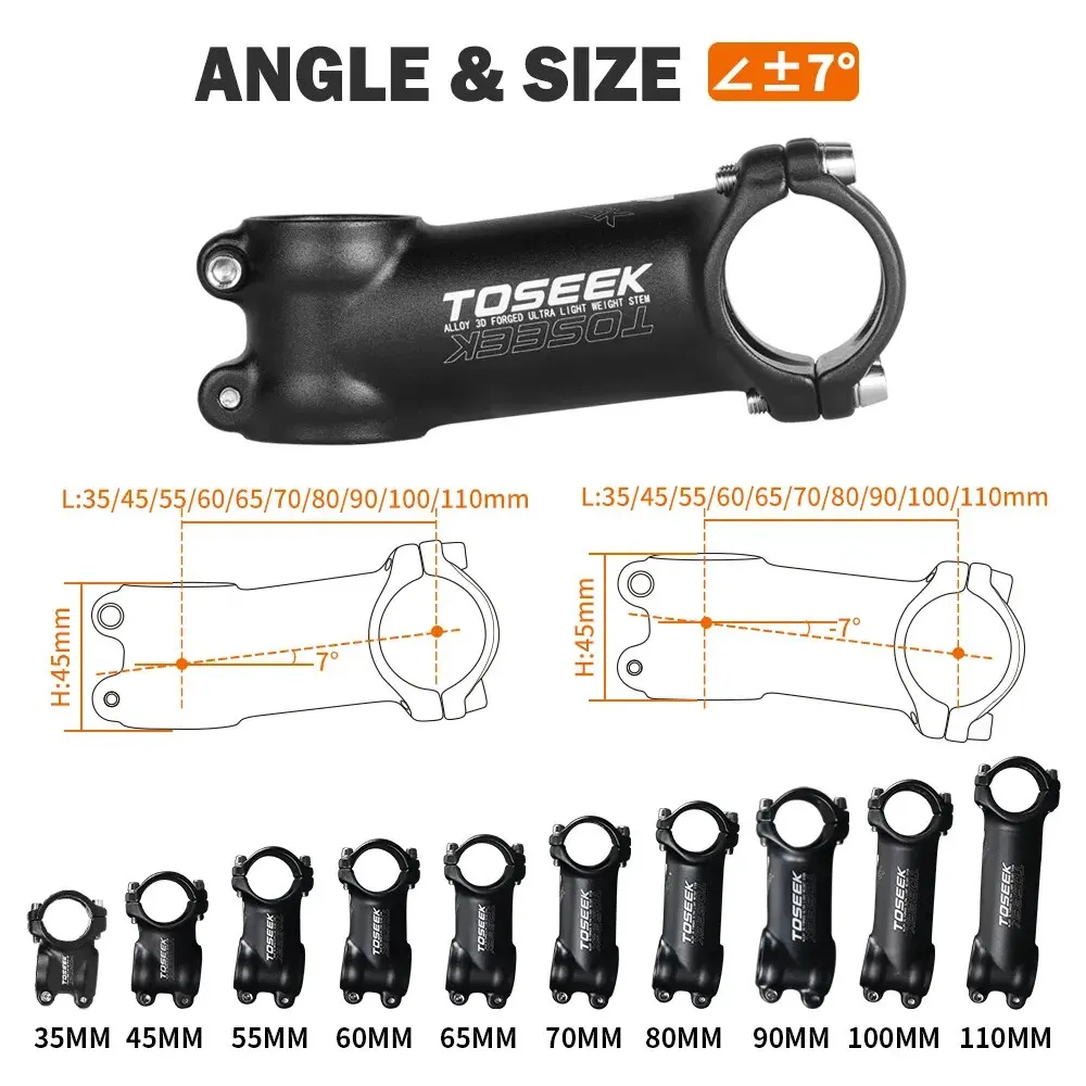 TOSEEK ST002 الجذعية الجبلية 7 درجة دراجة المقود الجذعية خفيفة الطريق دراجة جبلية الطاقة دائم دراجة الجدول 35/45/55/60/70/80 مللي متر