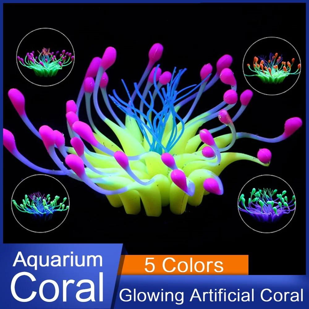 Aquarium Glow Decorations Artificial Glowing Effect Coral Seaweed Plants Ornaments for Fish Tank Decorations Glowing Silicone