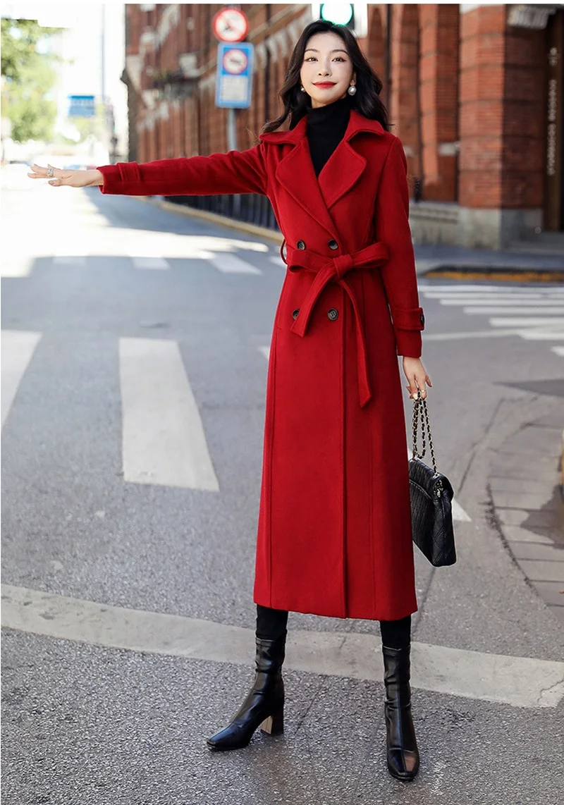 Autumn Winter Ladies Thick Long Trench Coat Jacket Causal Female Women Woolen Double-Breasted Outwear Overcoat Capes Plus Size