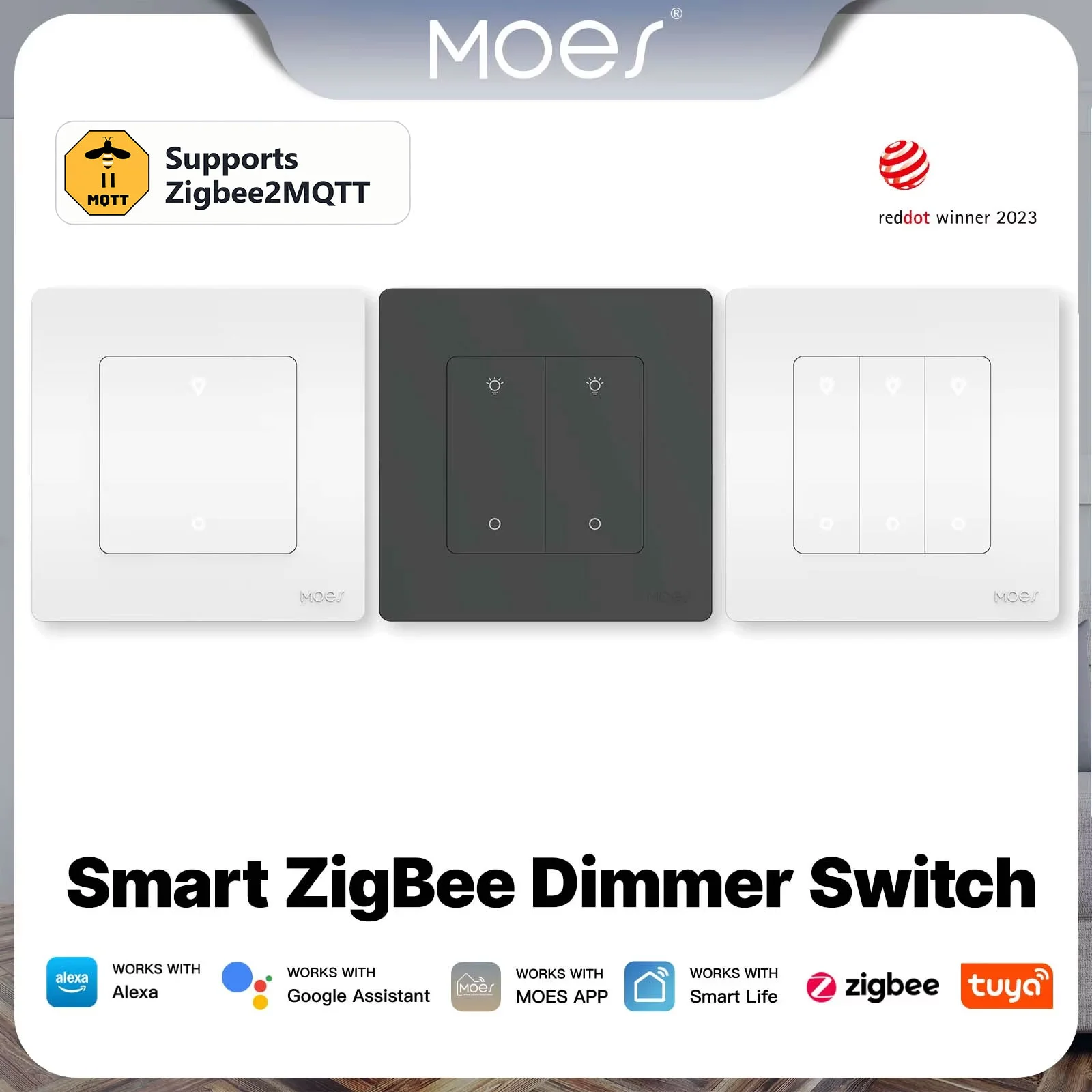 MOES ZigBee Smart Dimmer Switch Star Ring Series Light Dimming Smart Life APP Support Alexa Google Home Dimmable 1-3Gang 2MQTT