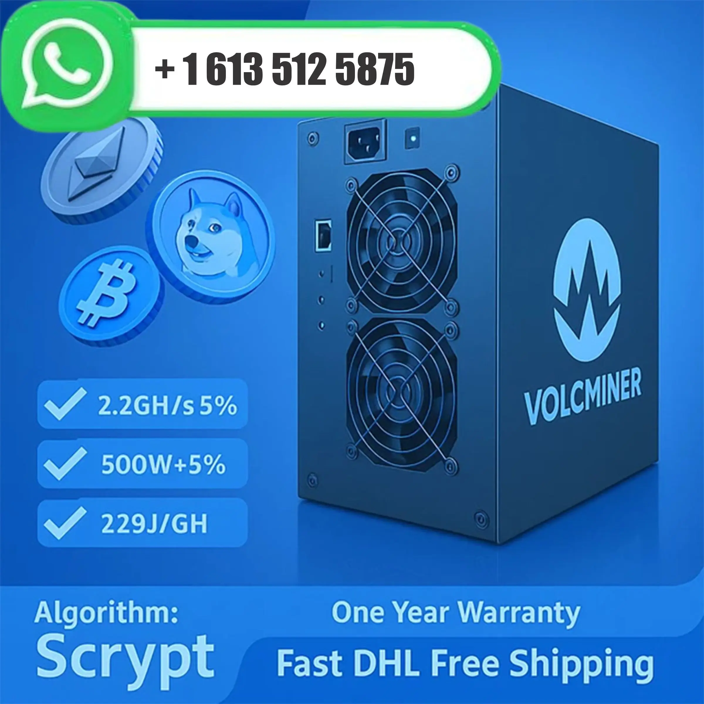 Лучшее предложение JY: Купи 10, получи 6 бесплатно! Совершенно новый VolcMiner D1 Mini для майнинга LTC и Doge Coin, 2.2Gh/s, 500W, быстрая доставка с блоком питания.