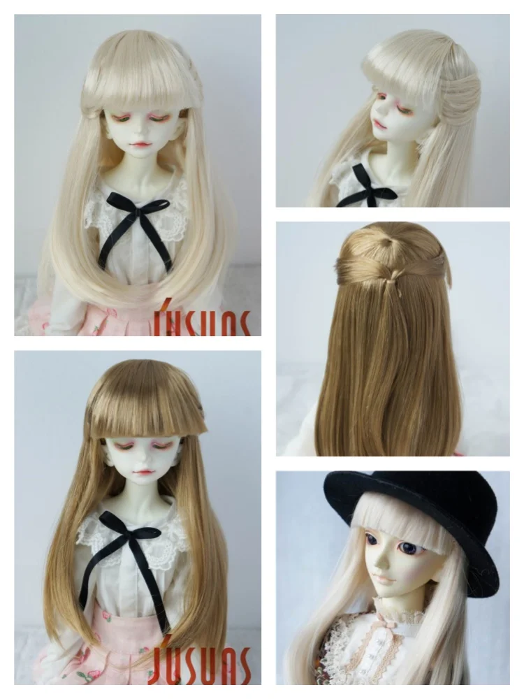 JD088 All Sizes Long Straight With Full Bang BJD Wig Suit For 1/12 1/8 1/6 1/4 1/3 Doll Hair Double French Braids Accessories