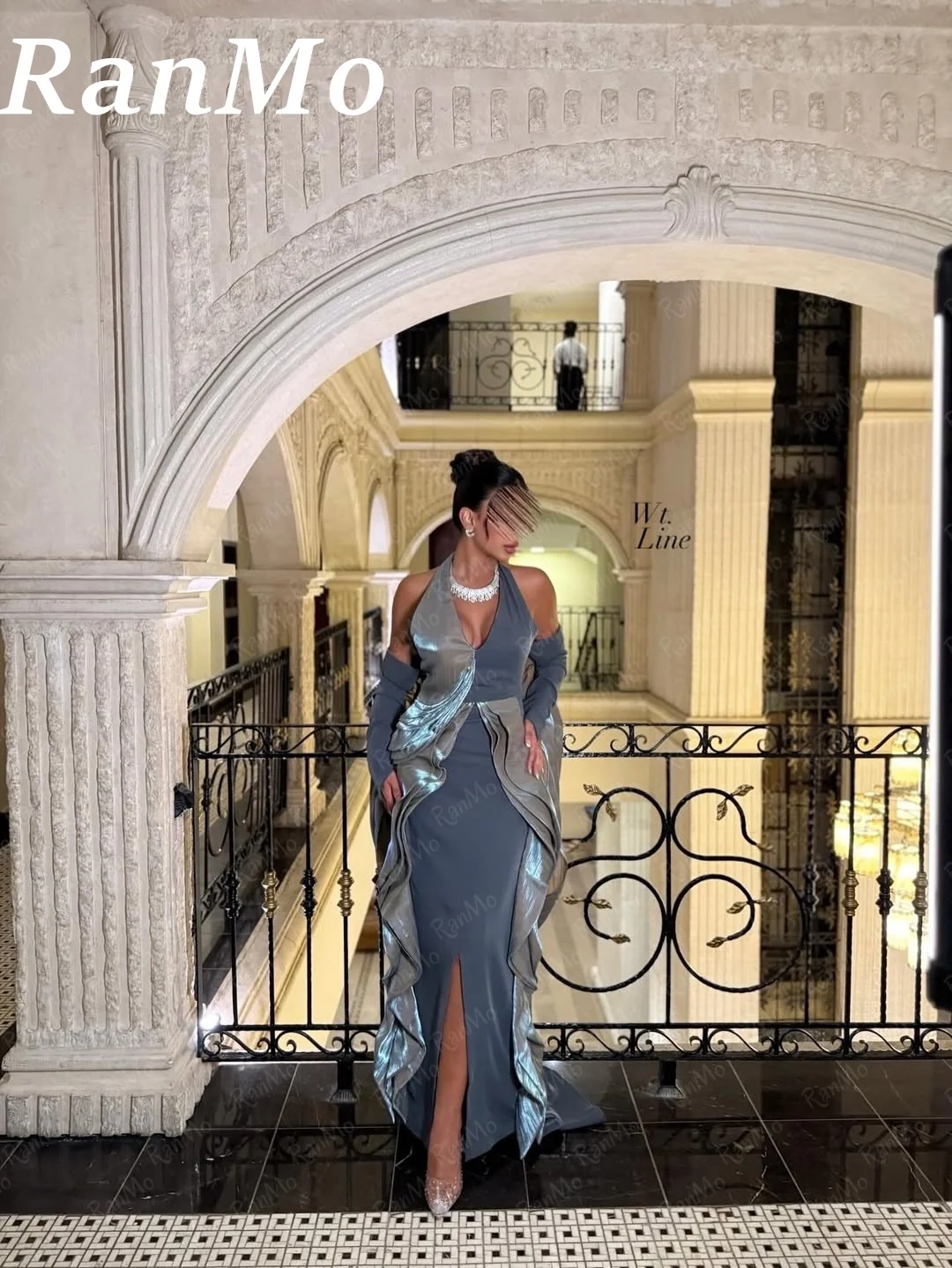 Ranmo Customized Blue Elegant Halter Off Shoulder Evening Dress Pleat 2025 Sexy Vestido Party for Wedding Women Dress Prom Gown