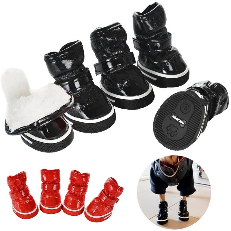 Chaussures imperméables pour chiens de petite et moyenne taille, bottes de neige chaudes d'hiver pour chiots et chats, chaussures d'extérieur réglables pour Chihuahua et carlin, baskets pour animaux