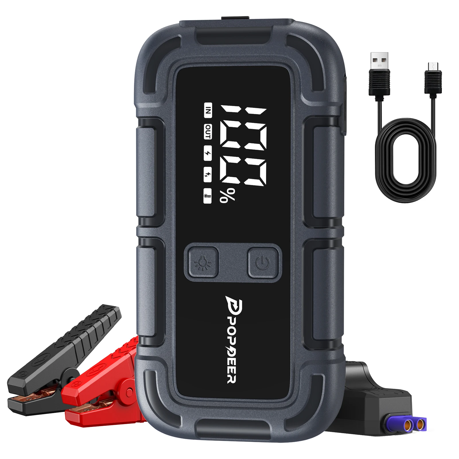 POPDEER PD-J06 4000A Starthilfe, 12V Autobatterie-Booster mit LCD-Display und Dual-USB für 10,0L Benzin-/8,0L Diesel-LKW, Wohnmobile und Boote