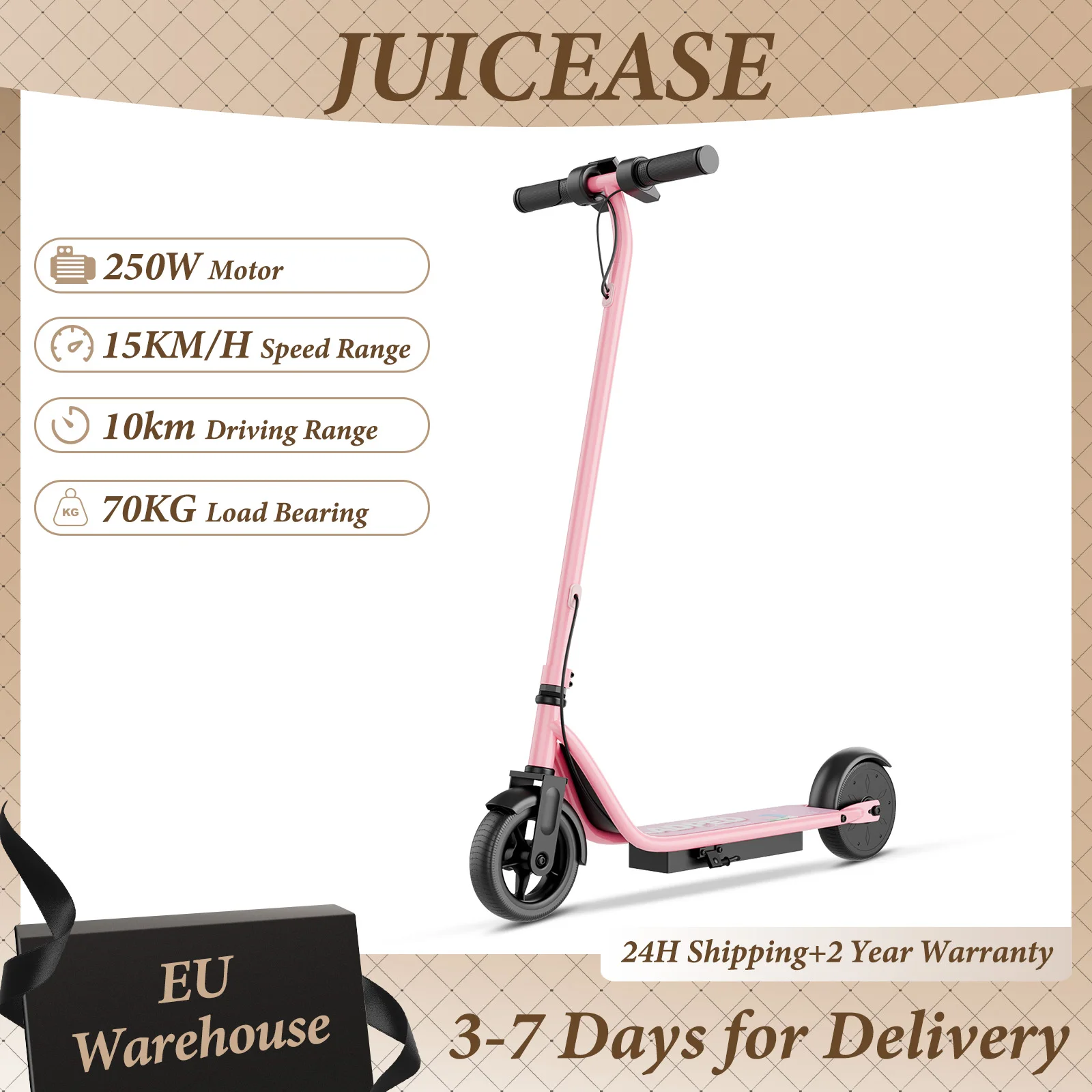 Patinete Eléctrico Juicease para Niños de 6 a 12 Años, Motor de 250W, hasta 10 Millas de Autonomía, Freno de Seguridad Asistido, Neumáticos
