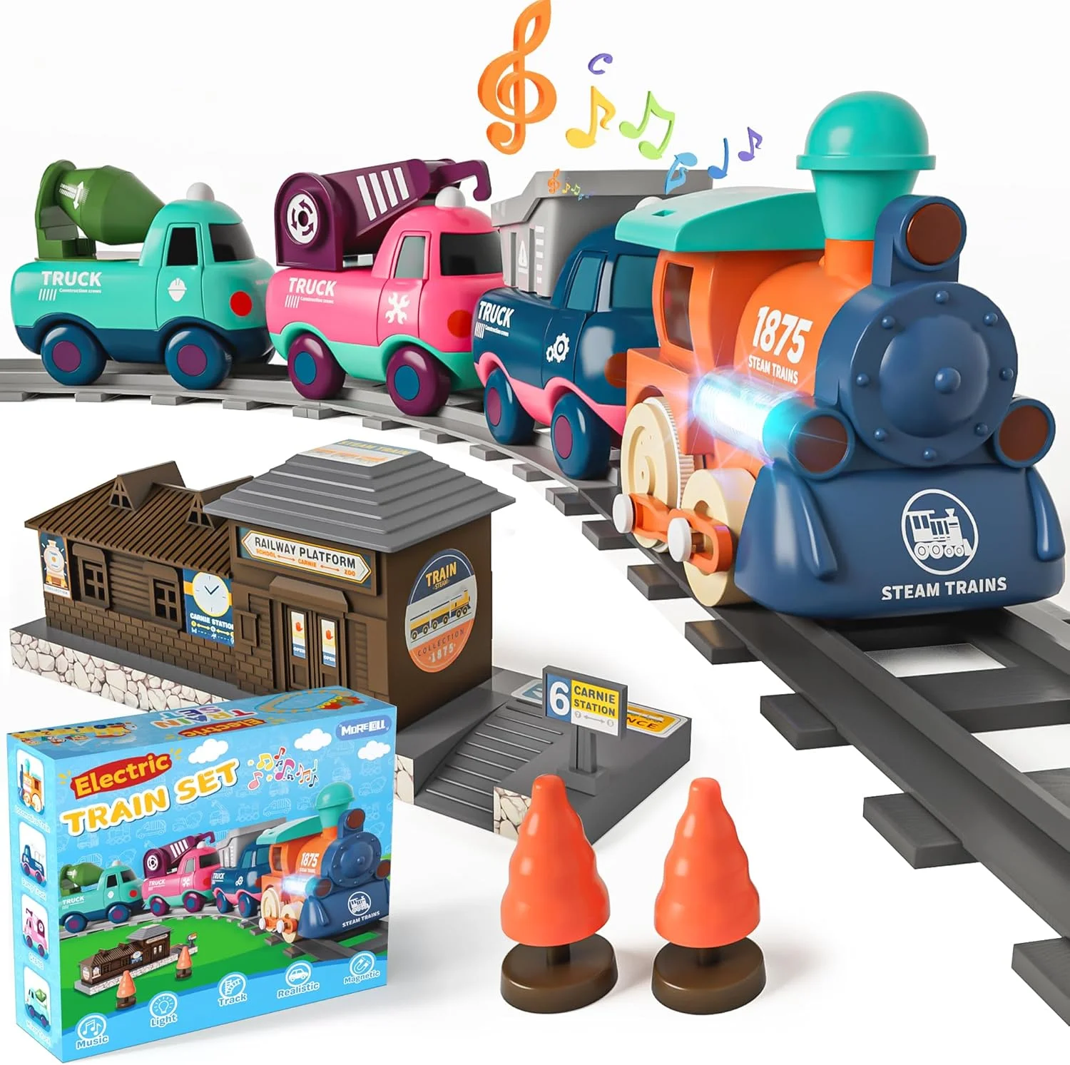 

Electric Train Set for Toddlers & Kids w/Music, Lights & Tracks - First Choo Choo Train, Magnetic Connection, Birthday Gifts for