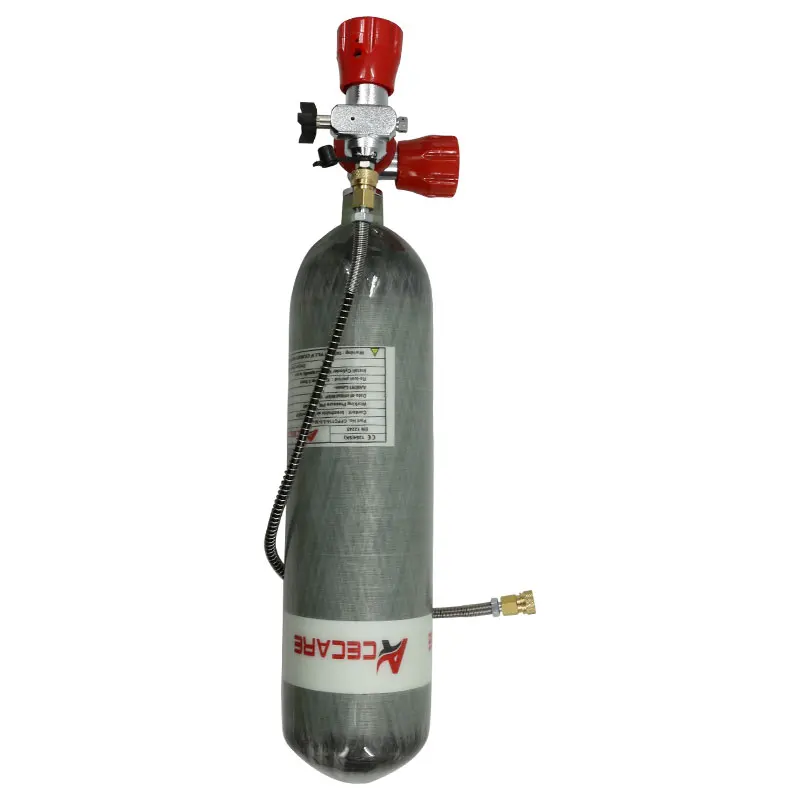 ACECARE CE Certified 3L Compressed Air Tank 4500Psi 300Bar Scuba Diving with Red Gauge Valve and Filing Station