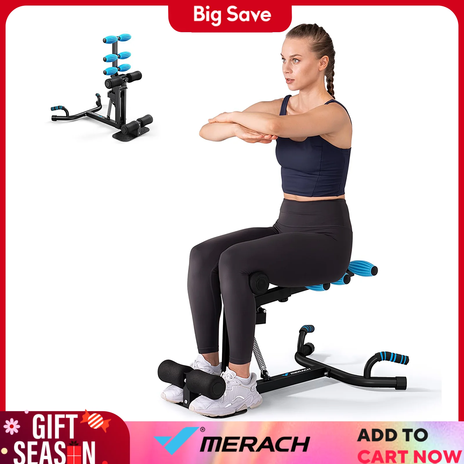 MERACH Deep Squat Machine Adjustable Glutes Trainer Machine Core Leg Push Up Workout Machine Multifunctional Buttocks Machine