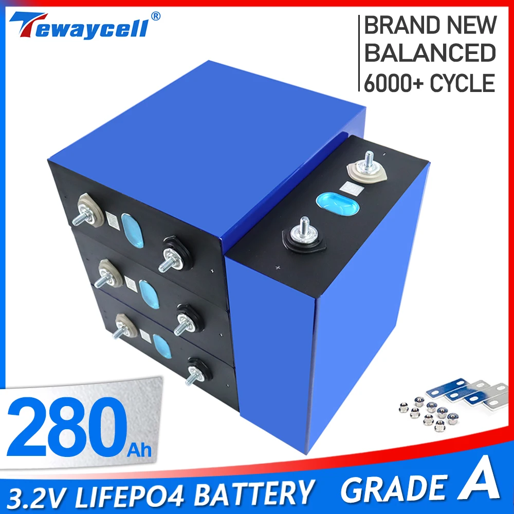 

Tewaycell 3.2V Brand New Lifepo4 Rechargeable Battery Lithium Iron Phosphate Solar Cell 12V 24V 48V 280AH Grade A EU RV Tax Free