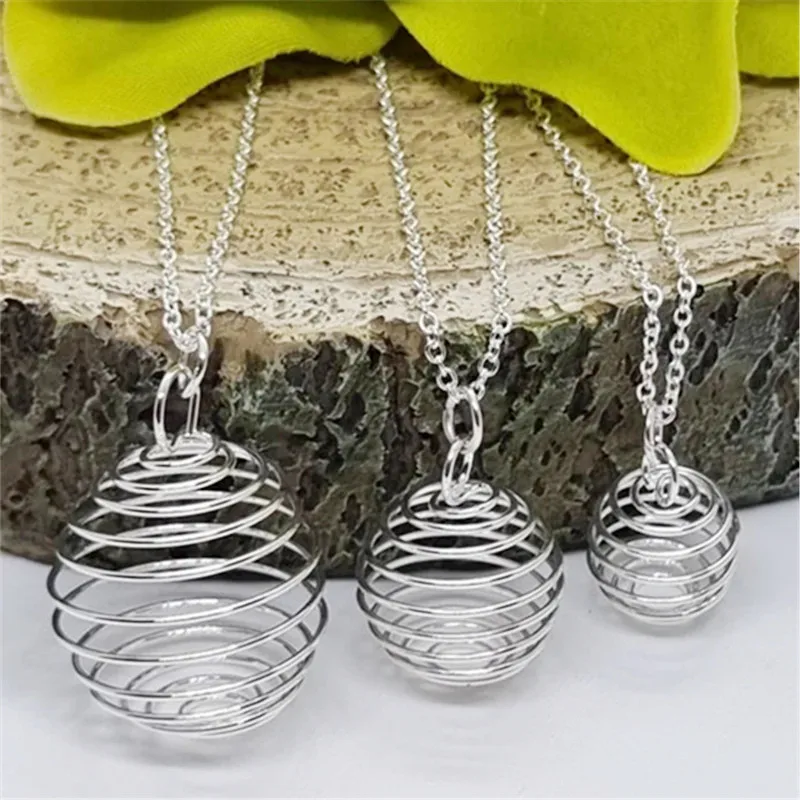 New 1pcs Empty Spiral Bead Cage Pendant Necklace Creative Empty Spiral Crystal Cage Jewelry Unique Women's Necklace Gift for Her