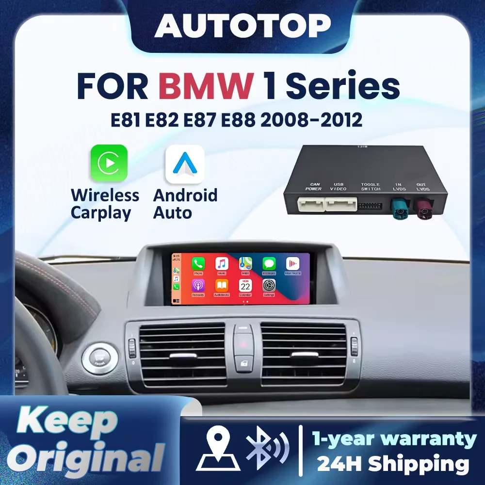 Décodeur automatique sans fil CarPlay Android pour BMW série 1 E81 E82 E87 E88 2008-2012 CIC avec Module de voiture AUX à liaison miroir Bluetooth