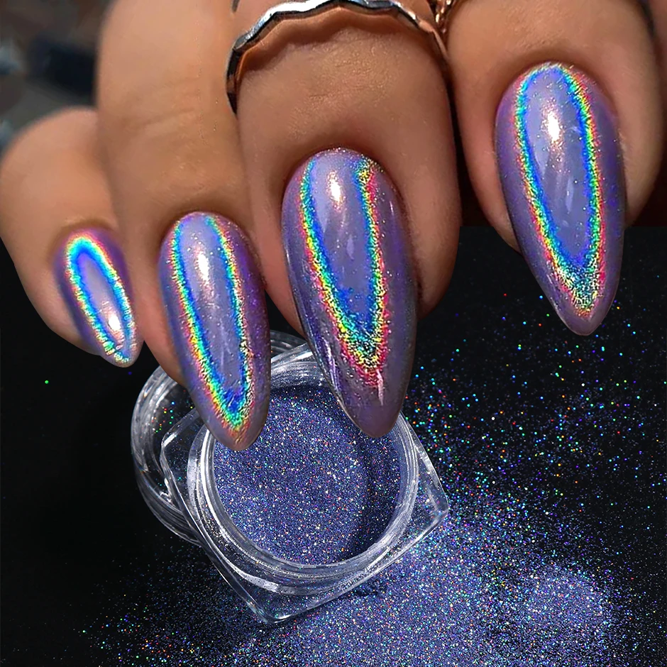 Laser Rubbing Dust Nail Art Glitter Powder Holographic Blue Pigment Mirror Fine Dazzling Chrome Decoration Manicure Flash LY1028