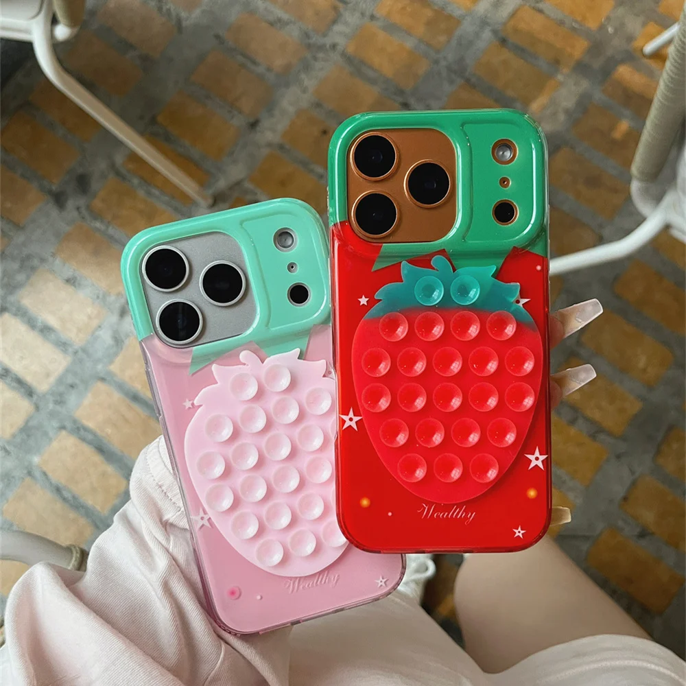 เคสโทรศัพท์แบบดูดติดลายดาวสตรอว์เบอร์รี่น่ารักสไตล์เกาหลี สำหรับ iPhone 17 16 Pro 15 14 Pro Max 13 16 Fundas Kawaii ป้องกันรอยขีดข่วน