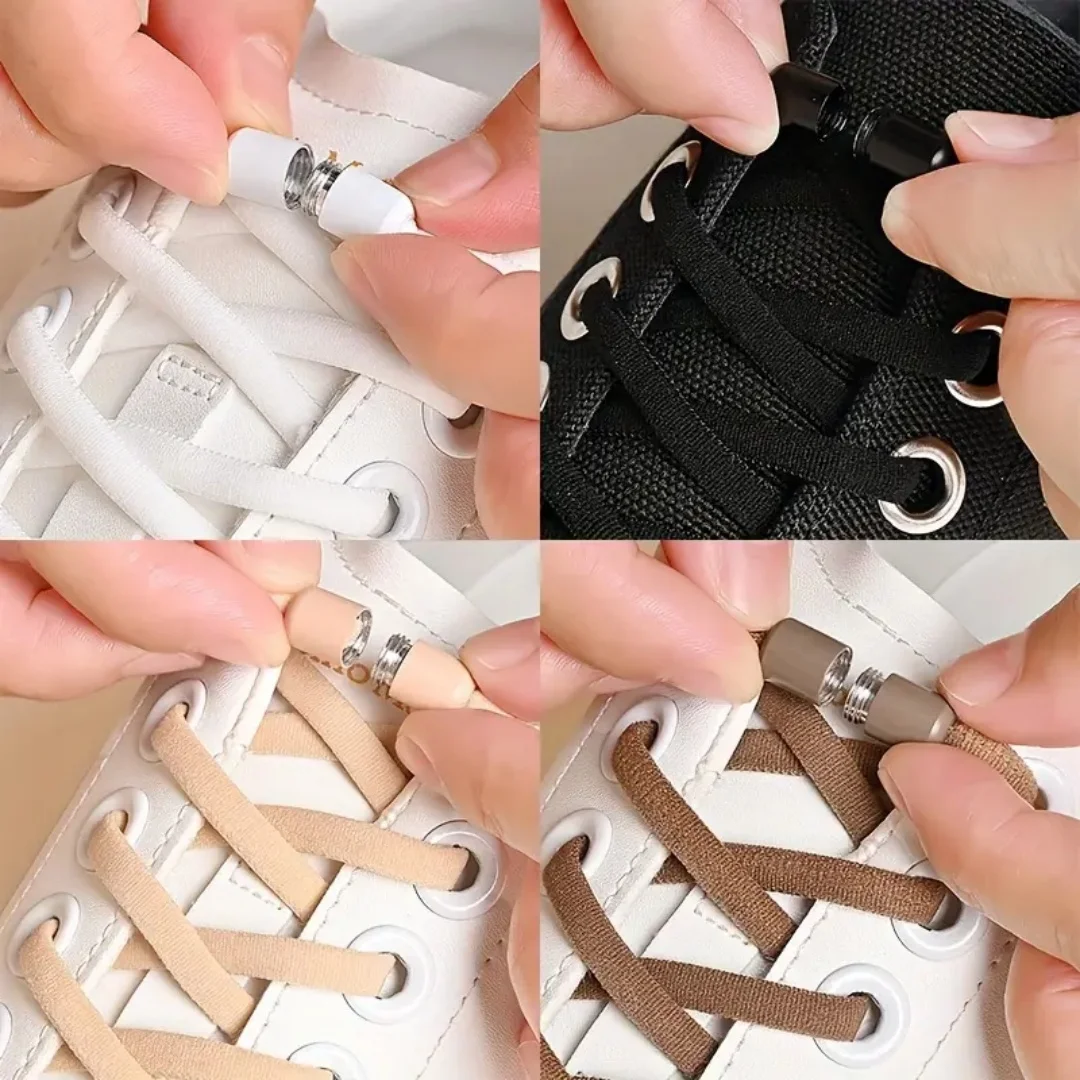 Elastic No Tie Shoelaces Semicircle Shoe Laces For Kids and Adult Sneakers Shoelace Quick Lazy Metal Lock Laces Shoe Strings