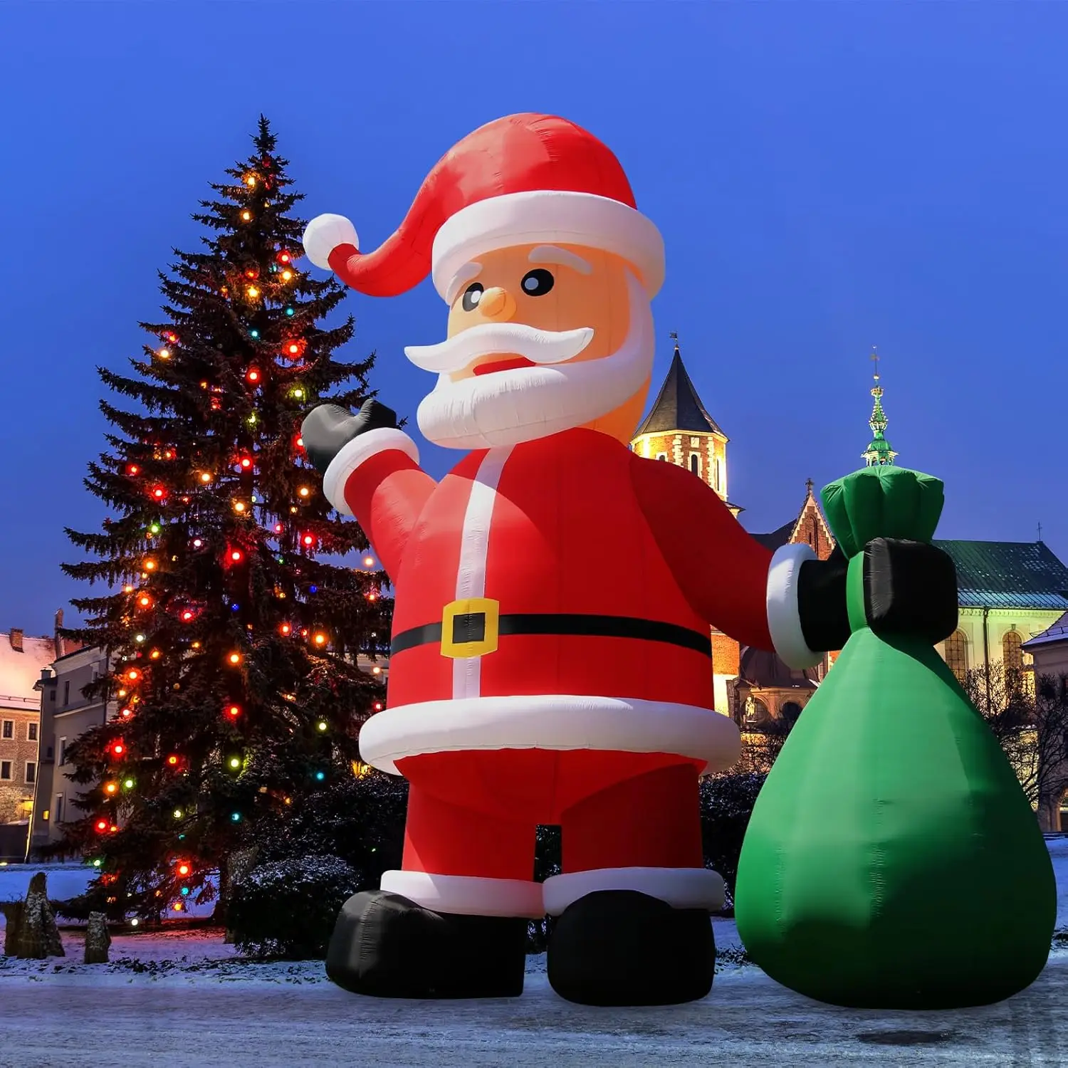 Christmas Inflatable Santa Claus with Big GIft Bag Outdoor Decoration , Blow Up Blower Weatherproof Xmas Decorations for Yard