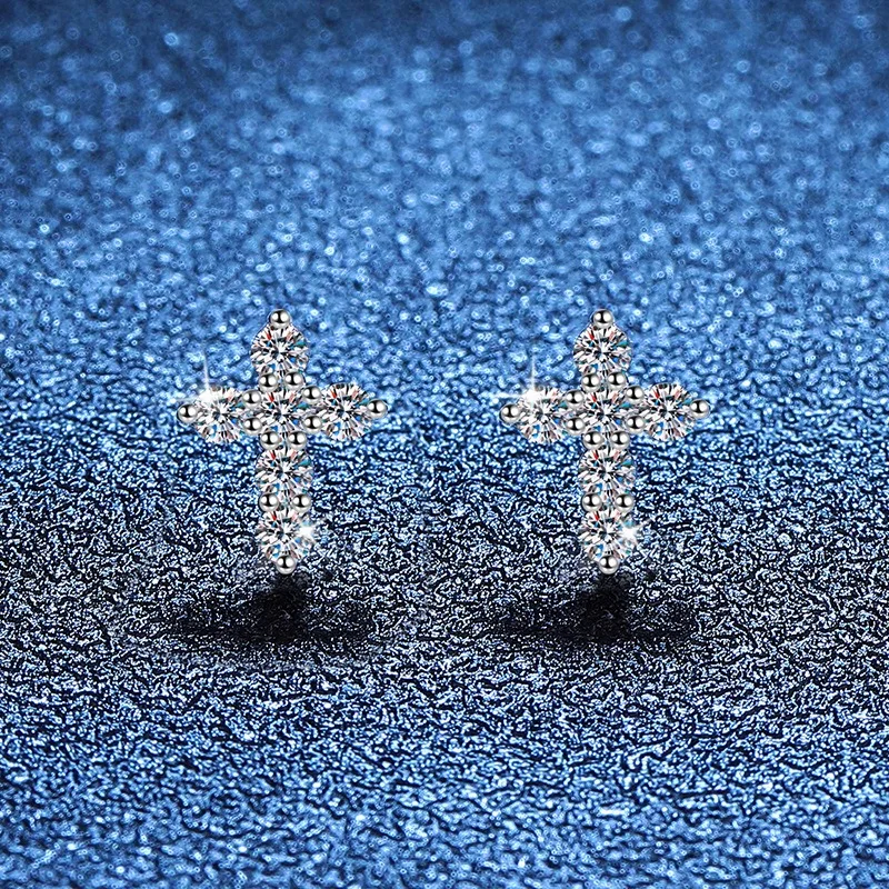 

925 Sterling Silver Cross Moissanite Earrings 0.36CT D Color Korean Style Minimalist Stud Dainty Jewelry for Women