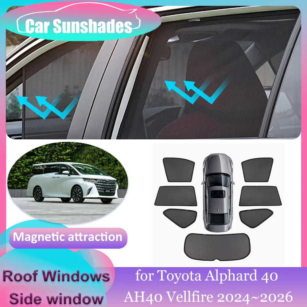 

Magnetic Sunshades for Toyota Alphard 40 AH40 Vellfire 2024~2026 Roof Windows Sun Visor Windshield Curtain Sunroof Accessories