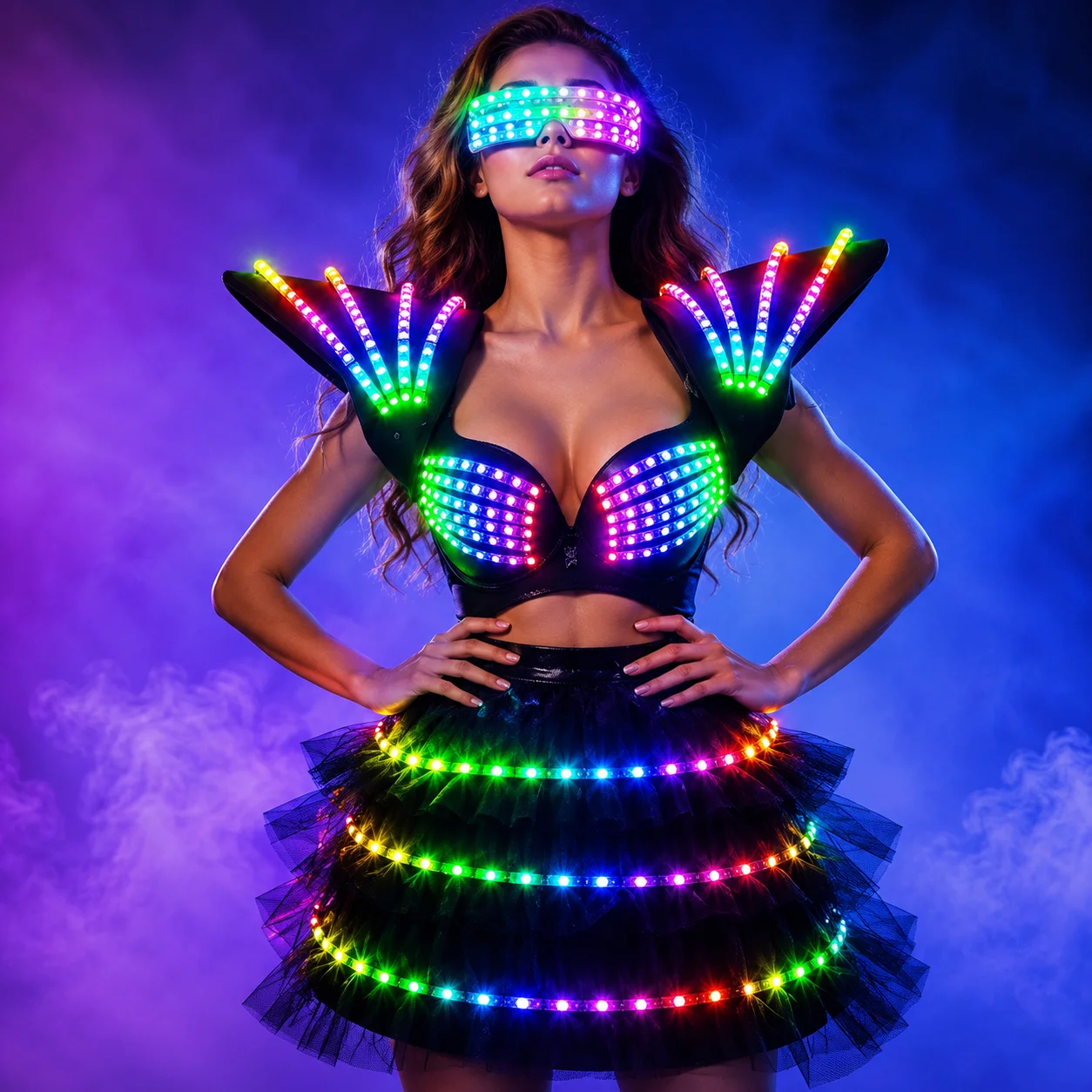 LED Costume Cosplay Futuristic Light Up Clothing Women Luminous Show Party Dance Rave Outfit Robot Gogo Dancer Fancy Wear