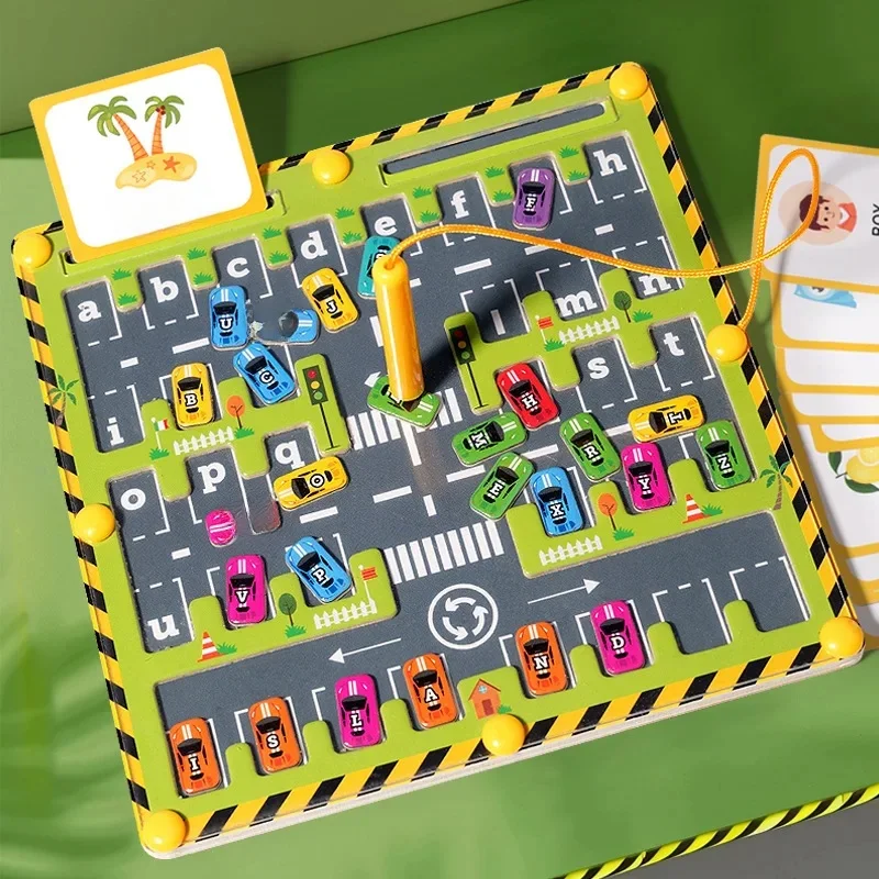 Montessori Magnetische Alphabet Labyrinth Brief Puzzle Holz Pädagogisches Spielzeug Parkplatz Zeichenbrett Frühen Lernen Aktivitäten Geschenke