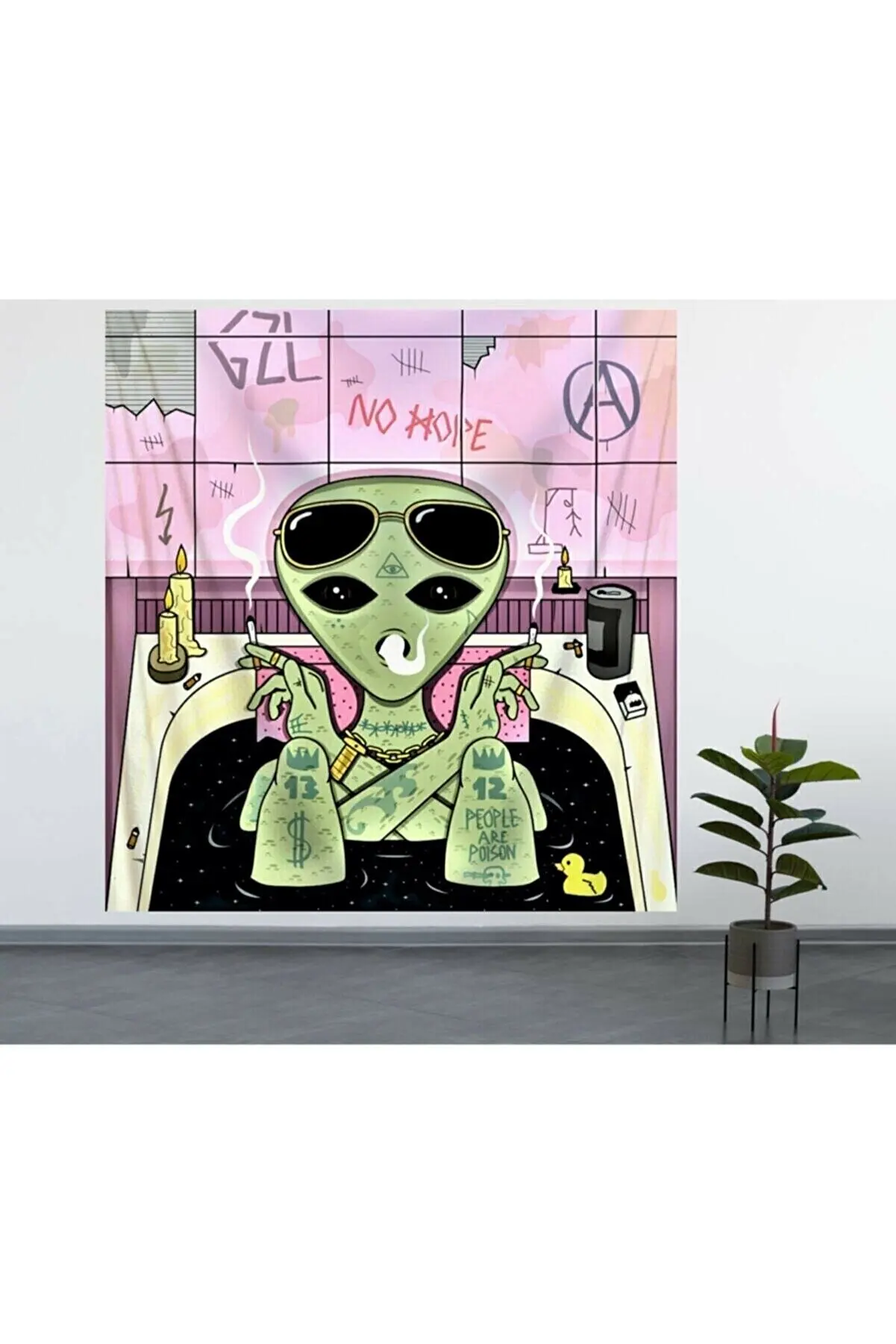 

Alien Pattern Hippie Tapestry With Pink Background Wall Covering Room Decor Aesthetic For House, Decoration Maison Rugs 70x100Cm