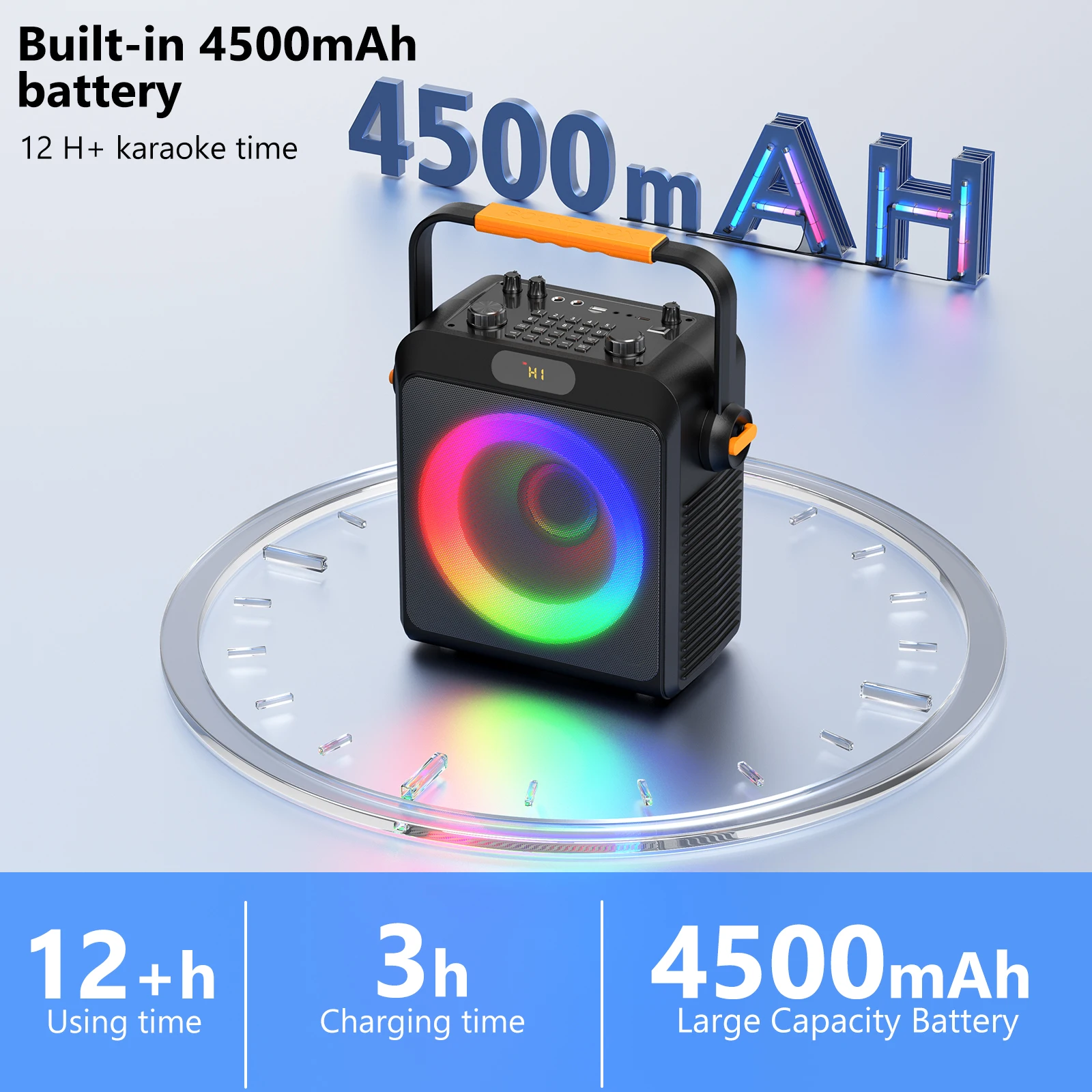 JYX T19 High Power Karaoke Bluetooth Speaker Music Rhythm Light 360-Degree Stereo Surround Wireless Subwoofer with 2 Microphone