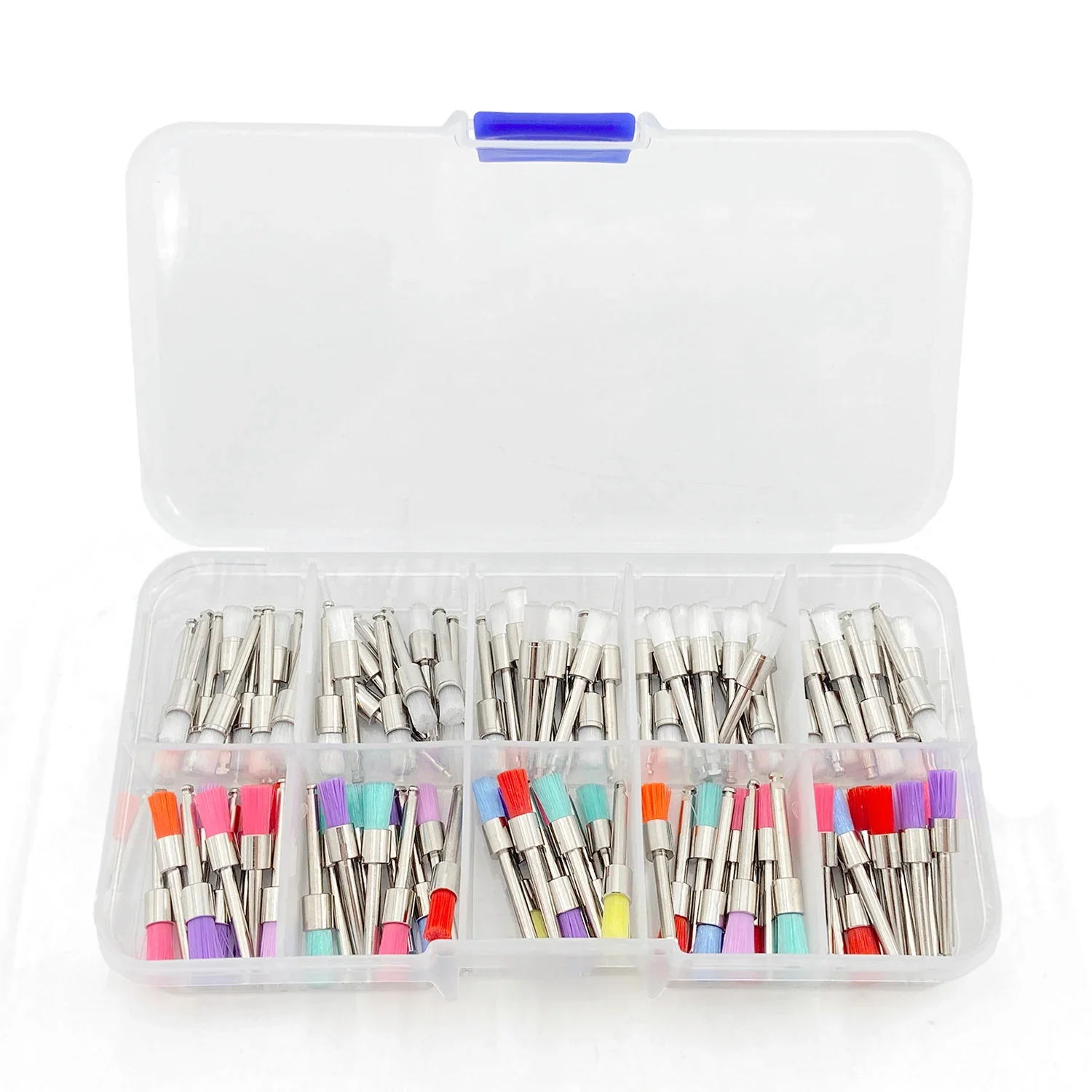 100 sztuk WELL CK materiały dentystyczne Prophy szczotka profilaktyczna kolor biały nylon szczotki do polerowania chwyt RA 2.35mm polerka stomatologiczna — zdjęcie 2