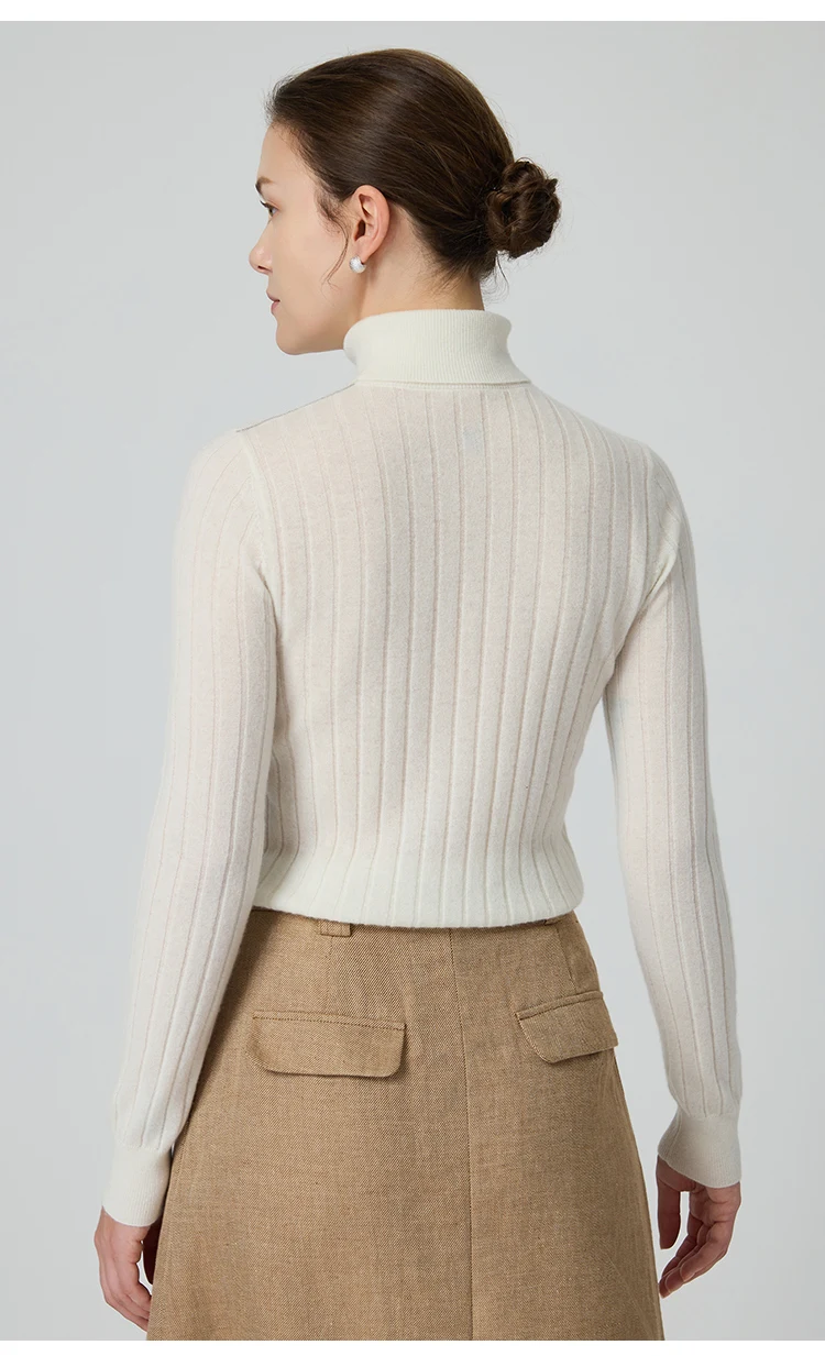BY3521239 Luxuriöser Damen-Kaschmir-Rollkragenpullover, weicher, gerippter, schmal geschnittener Pullover, Winter-Strickware mit hohem Kragen – Detail 6