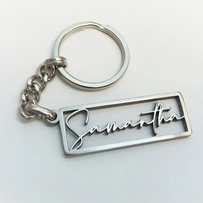 Customized Name Letter Stainless Steel Keychain - Rectangular Keychain for Husband, Exquisite Gift for Family