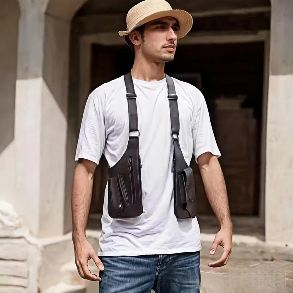 

Men's Vintage Crossbody Bag Adjustable Strap Durable Black Backpack For Hiking Cycling Travel Multiple Compartments Secure Cool