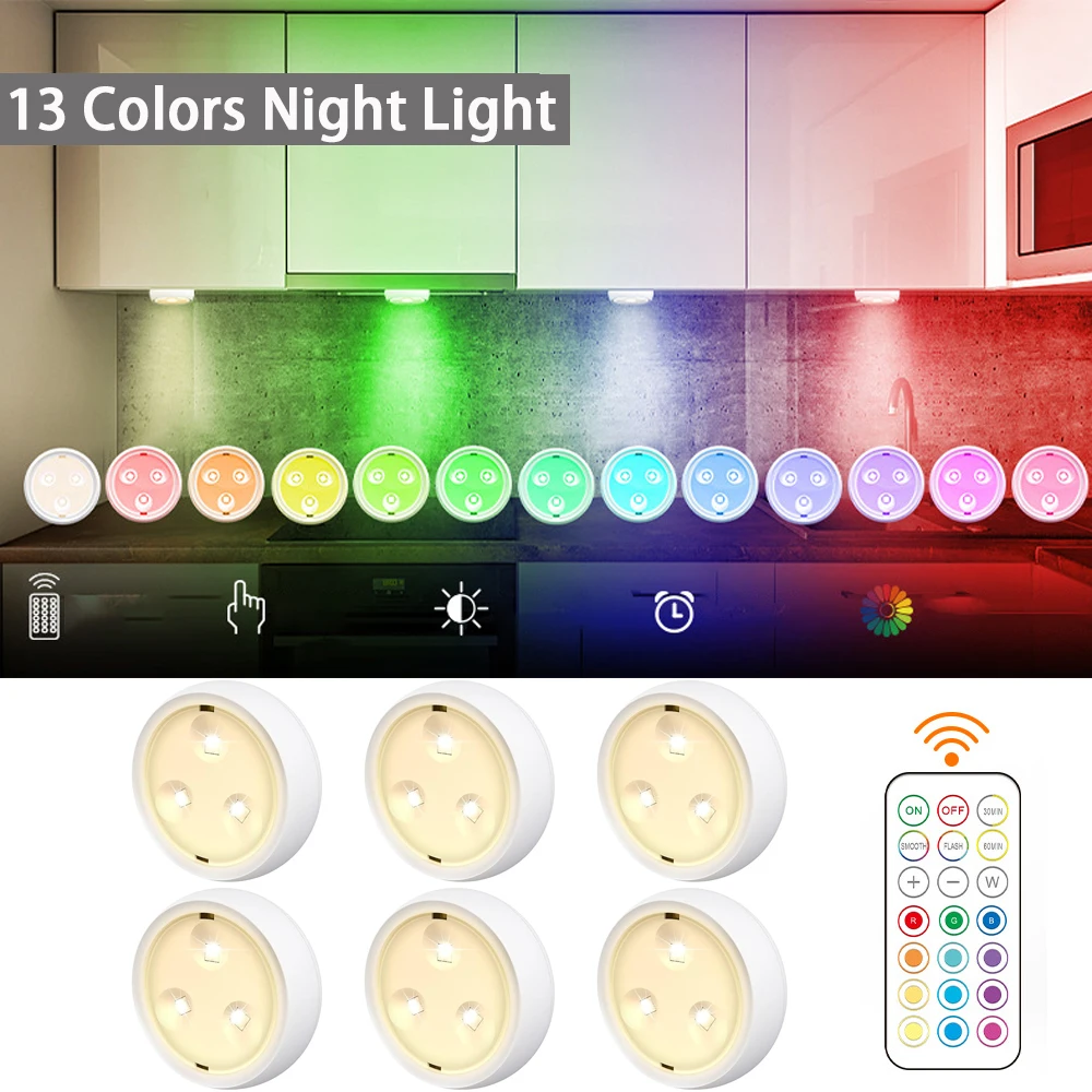 

13 Colors Changeable LED Puck Lightings LED Lights for Bedroom Under Cabinet Lights with Wireless Remote Controls