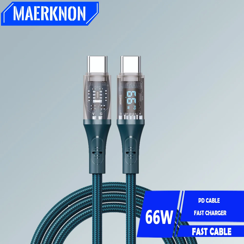 PD 66W USB C Cable Super Fast Charge Type C To Type C Digital Display Phone Charge Data Cord For Samsung Xiaomi Huawei USB Cable