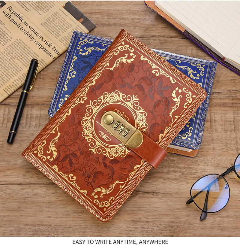 Retro-Digital-Passwort-Notizbuch, Tagebuch mit Schloss, A5, perfekt für Männer und Frauen – PU-Leder, Zahlenschloss, Personen, Privatsphäre – Detail 16