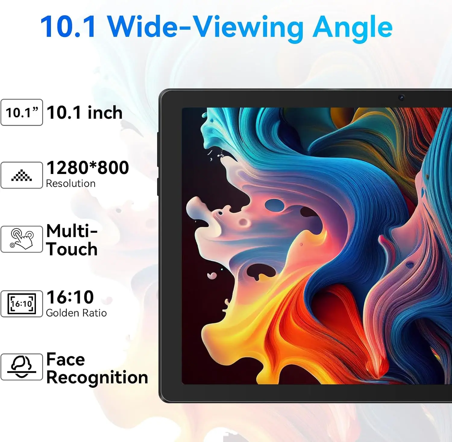 Tablet Octa-Core Android 14 da 10,1 pollici 8 GB di RAM + 64 GB di archiviazione Espandi a 1 TB WiFi6 BT5.0 5MP + 8MP Doppia fotocamera Face ID Sblocco PC Pad