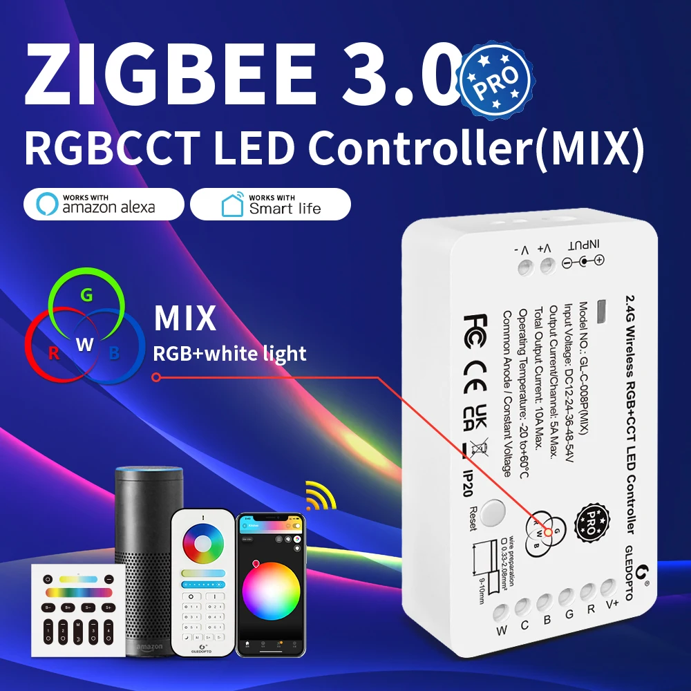 GLEDOPTO ZigBee LED Strip Controller RGBCCT Pro Color White Light Mix Homey Alexa Tuya SmartThings App 2.4G RF Remote Control